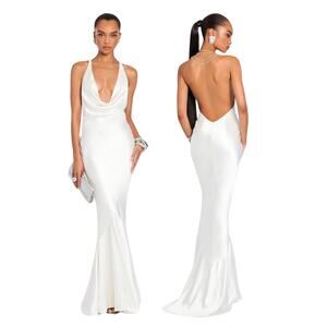 Retrofete Eve Dress Halter Rhinestone Formal Bridal Wedding Gala Formal Party M